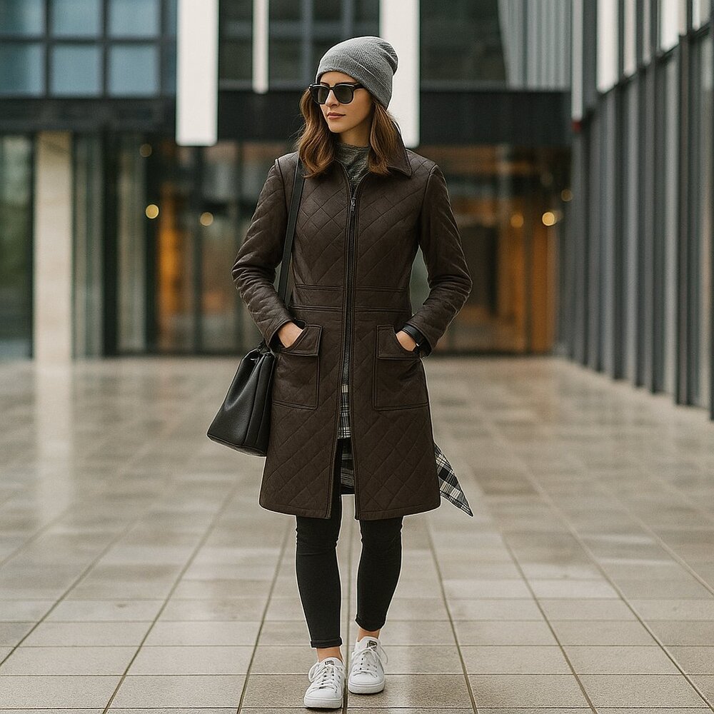 Express Genuine Quilted Leather Coat Small